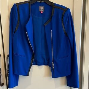 Vince Camuto Cobalt Blue Blazer with Black Faux Leather Trim, Size 8